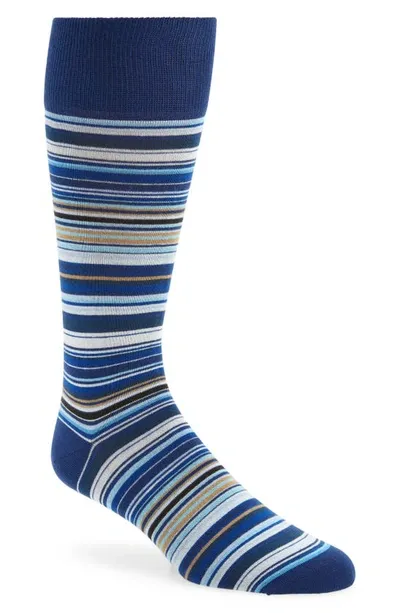 Paul Smith Stripe Cotton Blend Crew Socks In Navy