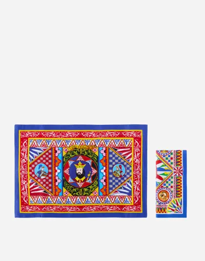 Dolce & Gabbana Set Linen Placemat And Napkin In Multicolor