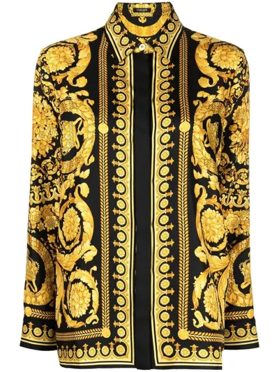 Versace Barocco-print Long-sleeve Shirt In Multicolour