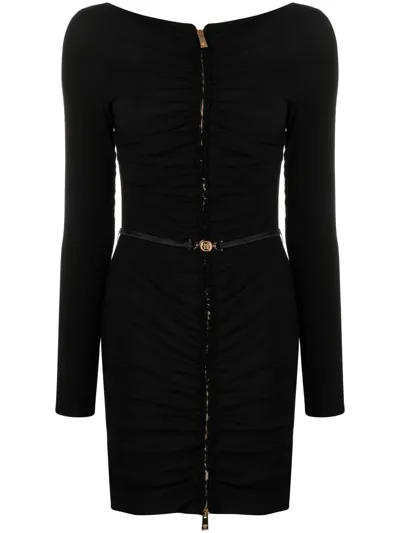 Versace Medusa Head-buckled Ruched Georgette Mini Dress In Black