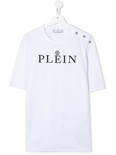 Philipp Plein Junior Kids' Shoulder-button Chest-logo T-shirt In White