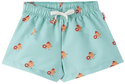 Tinycottons Kids Blue Beach Oranges Swim Shorts In J42 Cadet Blue/orang