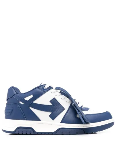 Off-white Out Of Office Logo-embroidered Leather Low-top Trainers In White,royal Blue