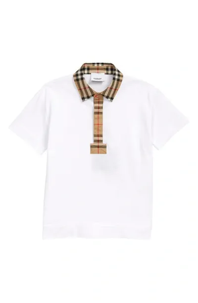 Burberry Kids' White Polo Shirt With Vintage Check Motif And Logo In Cotton Baby