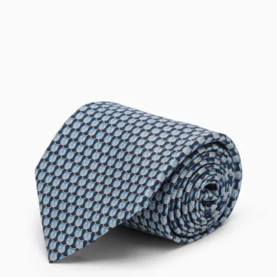 Ferragamo Dark Blue/blue Tie With Gancini Print