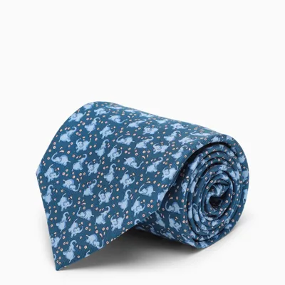 Ferragamo Tie With Blue Elephant Print