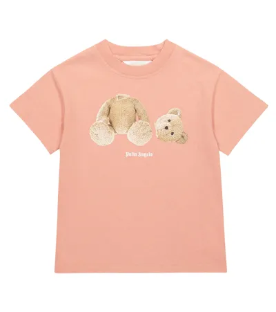 Palm Angels Kids' Pink T-shirt For Girl With Bear And White Logo