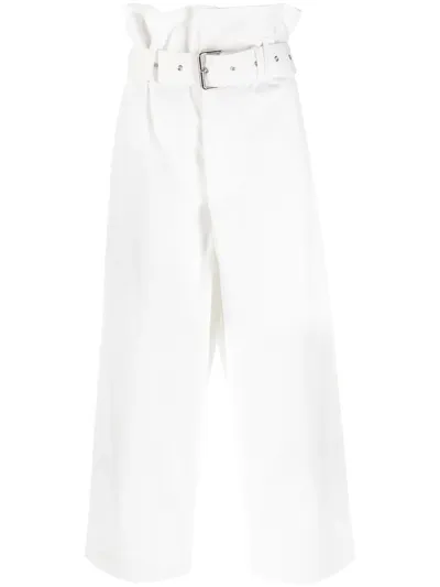 Plan C Wide-leg Belted Trousers In Weiss