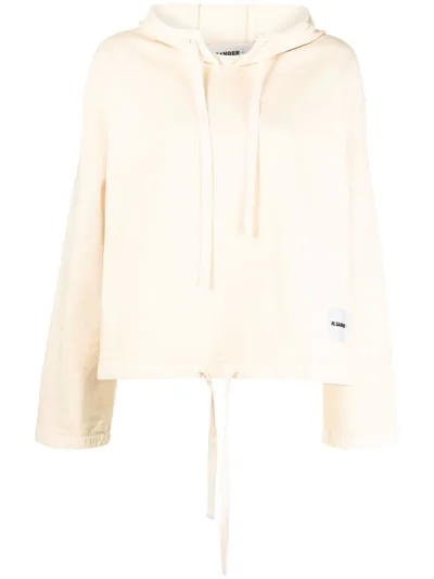 Jil Sander Logo-patch Knitted Hoodie In Beige