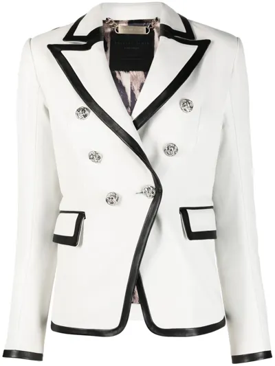 Philipp Plein Two-tone Leather Blazer In White