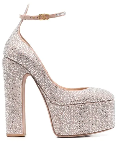 Valentino Garavani Crystal-embellished Leather Platform Pumps In Crystal Rose