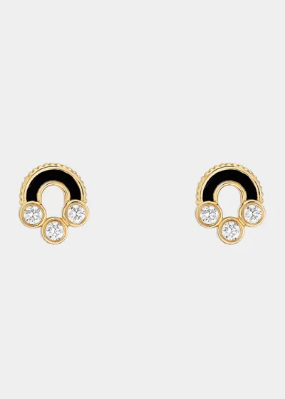 Viltier Magnetic Stud Earrings In Onyx, 18k Yellow Gold And Diamonds In Yg