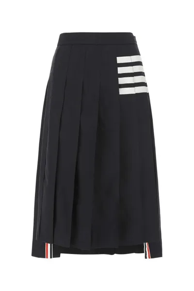 Thom Browne Pleated Asymmetric Midi Skirt In Blue