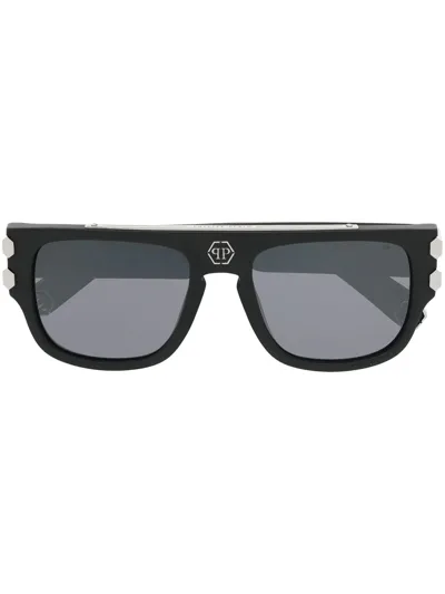 Philipp Plein Eyewear Logo-plaque Square-frame Sunglasses In Schwarz