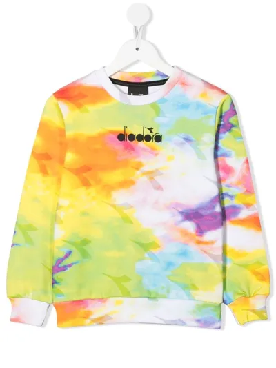 Diadora Junior Kids' Tie-dye Logo-print Sweatshirt In Yellow