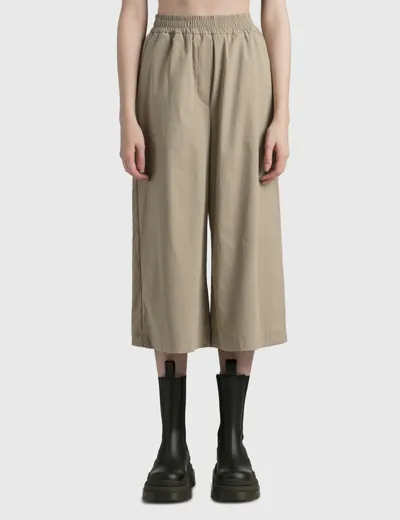 Loewe Anagram Embroidered Wide-leg Crop Trousers In Beige