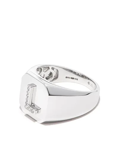 Shay 18k White Gold L Initial Diamond Signet Ring In Silver