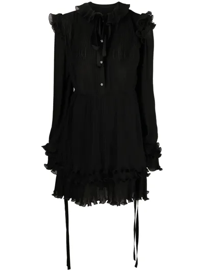 Philipp Plein Ruffled Plissé Midi Dress In Black