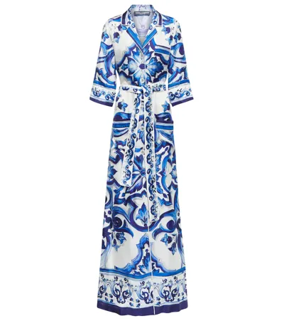 Dolce & Gabbana Foulard-print Belted Silk Twill Long Robe In Multicolor