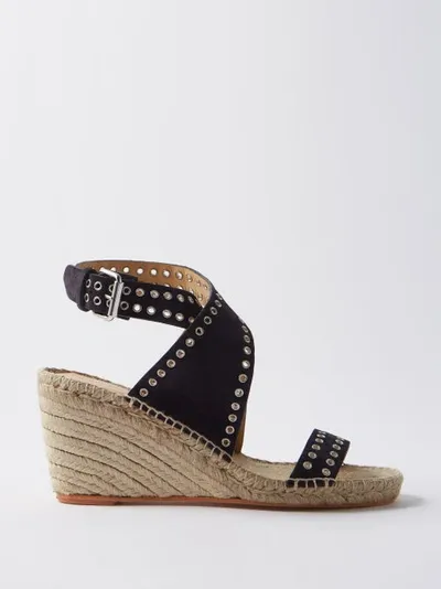 Isabel Marant Iriane Eyelet-embellished Suede Wedge Sandals In Faded Black