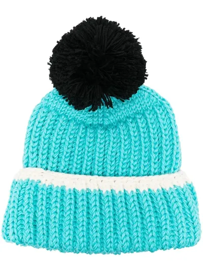 Patou Pompom-trim Knitted Hat In Blau