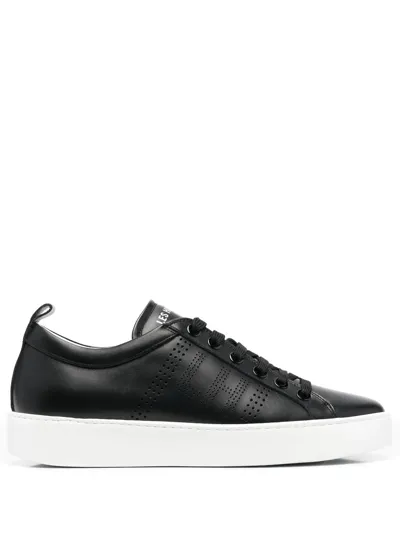 Les Hommes Perforated-logo Detail Sneakers In Black