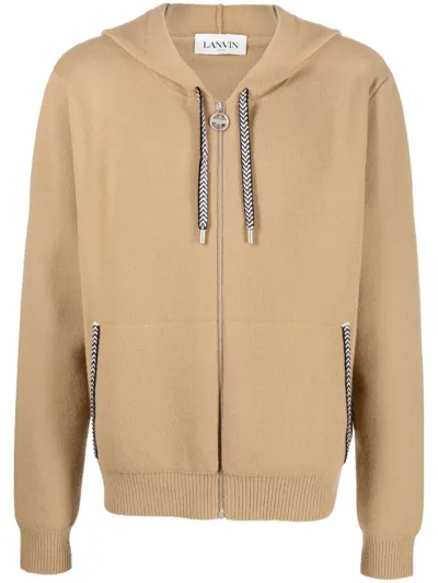 Lanvin Zip-fastening Drawstring Hoodie In Beige