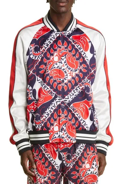 Valentino Archive Manifesto Bandana Bomber Jacket In Red/blue/white