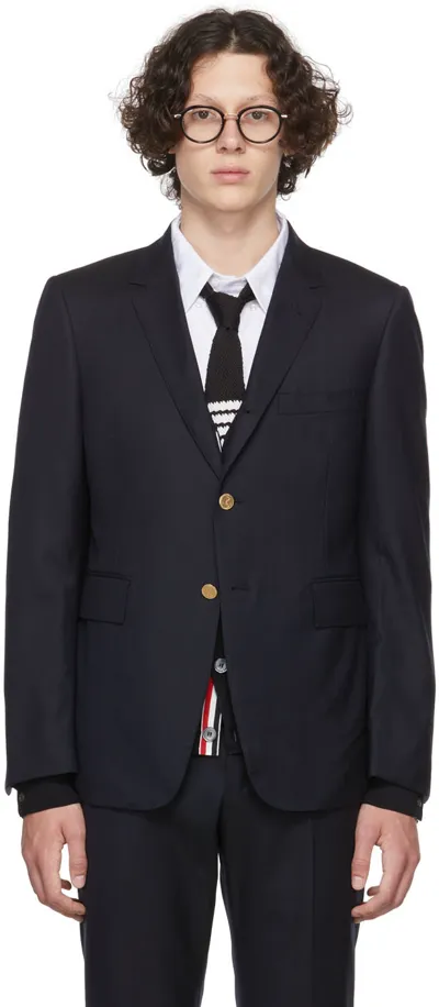 Thom Browne Navy Wool Blazer In 415 Navy