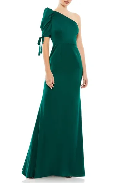 Mac Duggal One-shoulder Trumpet Gown In Green