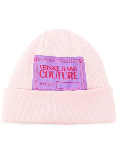 Versace Jeans Couture Logo-patch Detail Knit Beanie In Pink