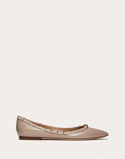 Valentino Garavani Patent Rockstud Ballet Flat Woman Poudre 40 In Pink