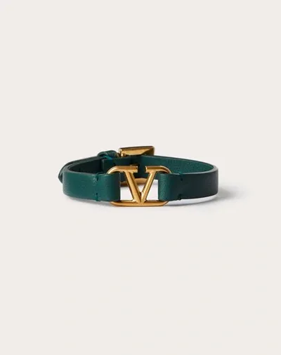 Valentino Garavani Vlogo Signature Calfskin Bracelet In English Green