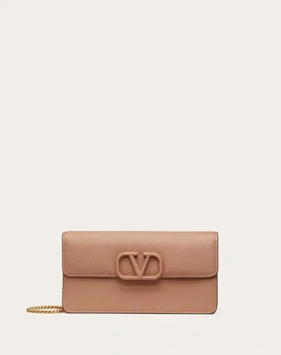 Valentino Garavani Vlogo Signature Grainy Calfskin Wallet With Chain Woman Rose Cannelle Uni