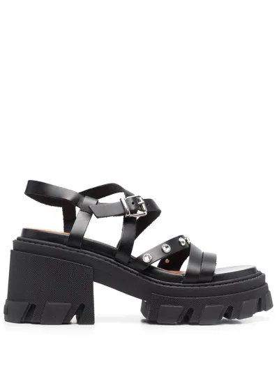 Ganni Black Leather Heeled Sandals