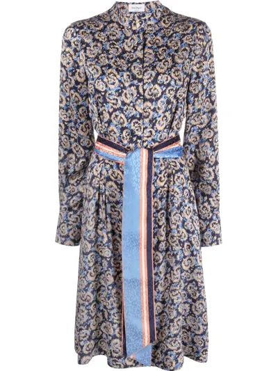 Ferragamo Graphic-print Day Dress In Blue