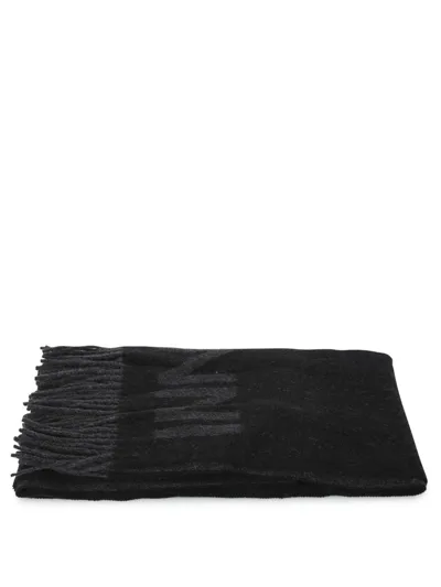 Ganni Logo Detailed Fringed Scarf In Black