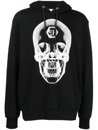 Philipp Plein Black Hoodie With Contrast Skull Print