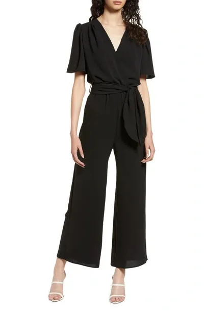 Fraiche By J Tie Front Wide Leg Jumpsuit In Black