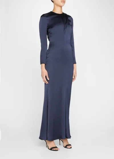 Giorgio Armani Crystal-trim Silk Trumpet Gown In Navy