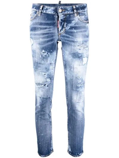 Dsquared2 Distressed Cropped Jeans In Blue