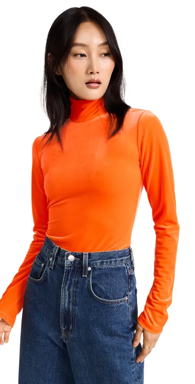 Victoria Beckham Women's Fluorescent Velvet Mock Neck Top In Fluorescent Orange