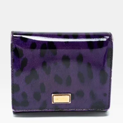 Pre-owned Dolce & Gabbana Purple Leopard Print Patent Leather Trifold Wallet