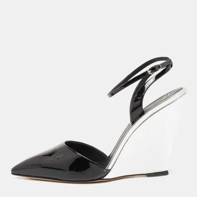 Pre-owned Giuseppe Zanotti Black/silver Patent Leather Yvette Wedge Pointed Toe Pumps Size 40