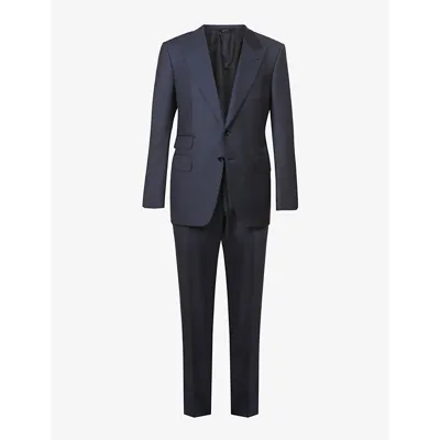 Tom Ford Shelton-fit Single-breasted Sharkskin Wool Suit In Navy Solid