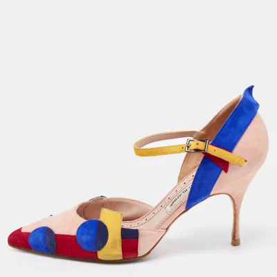 Pre-owned Manolo Blahnik Multicolor Suede Ankle Strap Pumps Size 39.5