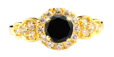 Pre-owned Jewels Central 585er Gold / 1,85kt Natürlicher Erdgeist Pechschwarz Mit Weiss Diamant Damen Ring