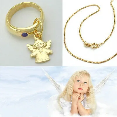 Pre-owned Mit Kids' Jungen Baby Taufe Engel Kreuz Taufring Echt Gold 585  Kette Silber 925 Vergol