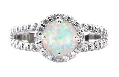 Pre-owned Jewels Central 1,40kt Natürliche Australisch Opal & Igi Zertifiziert Diamant Ring 585er Gold