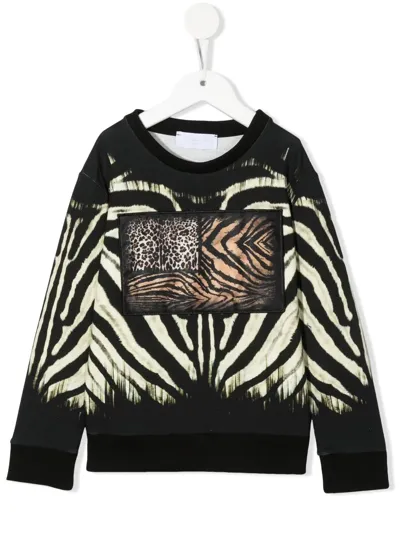 Roberto Cavalli Junior Kids' Animal-print Crewneck Sweatshirt In Black